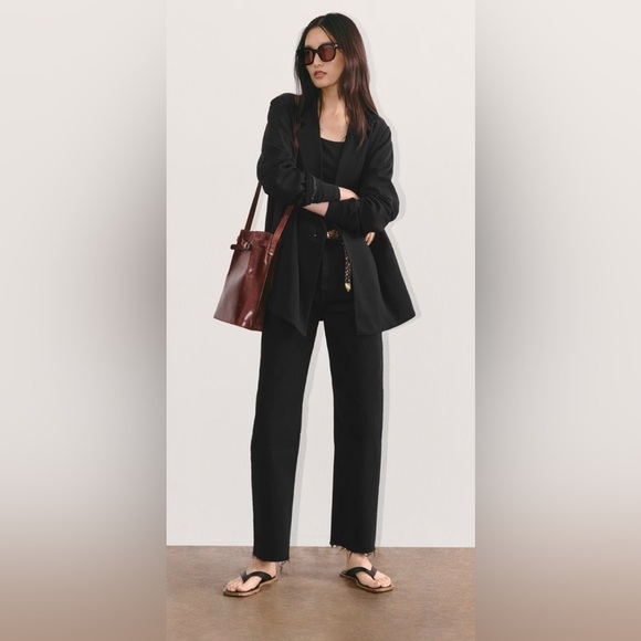 NEW Everlane Black Cotton The Way-High In Coal Raw Hem Straight Leg Jeans 28T - Picture 2 of 12